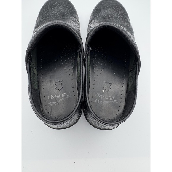 Dansko Professional Clogs Shoes Womens Size 6.5 Black Floral Embossed Leather - Picture 3 of 6
